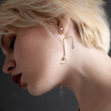 Water Pipe Earrings with Zirconia, Glaze & Pearl Drops