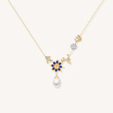 Star Anise Pearl Double Leaves Pendant Necklace