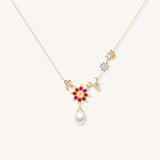 Star Anise Pearl Double Leaves Pendant Necklace