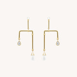 Water Pipe Earrings with Zirconia, Glaze & Pearl Drops