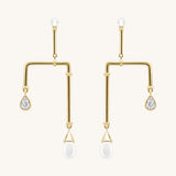 Water Pipe Earrings with Zirconia, Glaze & Pearl Drops